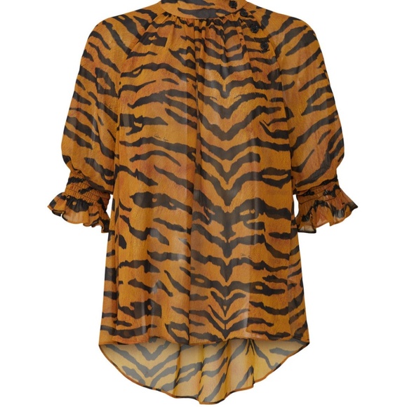 Adam Lippes Collective Tiger Print Mock Neck Blouse, 2 - Picture 3 of 15